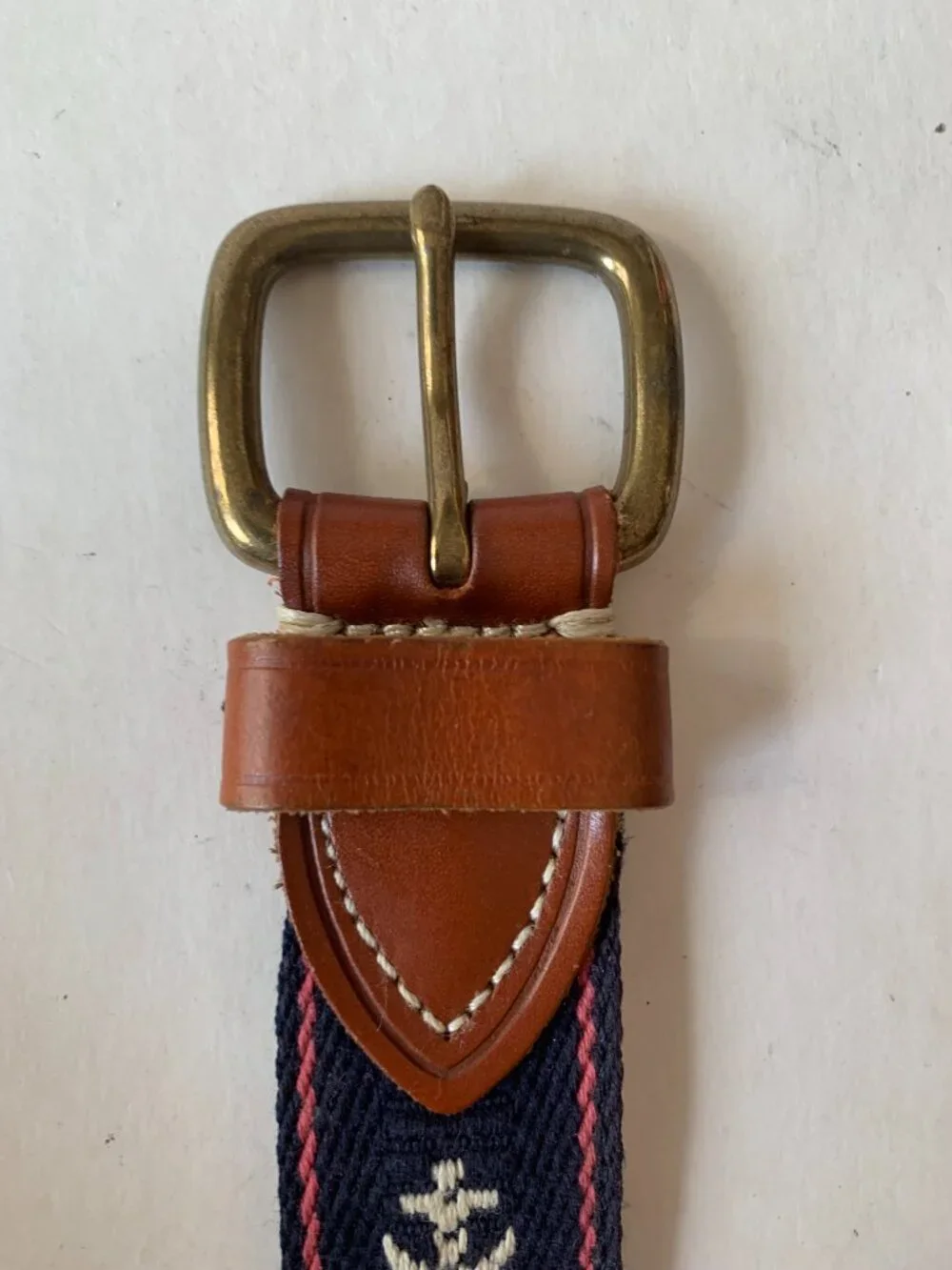J. CREW NAUTICAL RIBBON ANCHOR BELT  70% COTTON 30% POLYESTER  TRIM 100% LEATHER